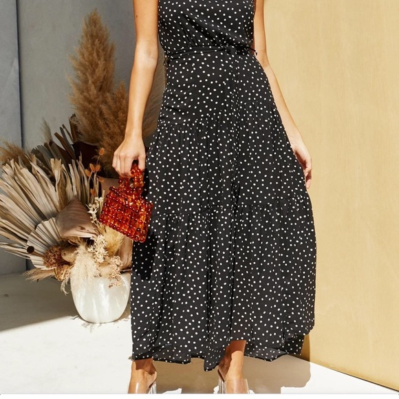 (Last 1)Maxi dress,Polka dot, ruffle, high collar - Picture 7 of 10